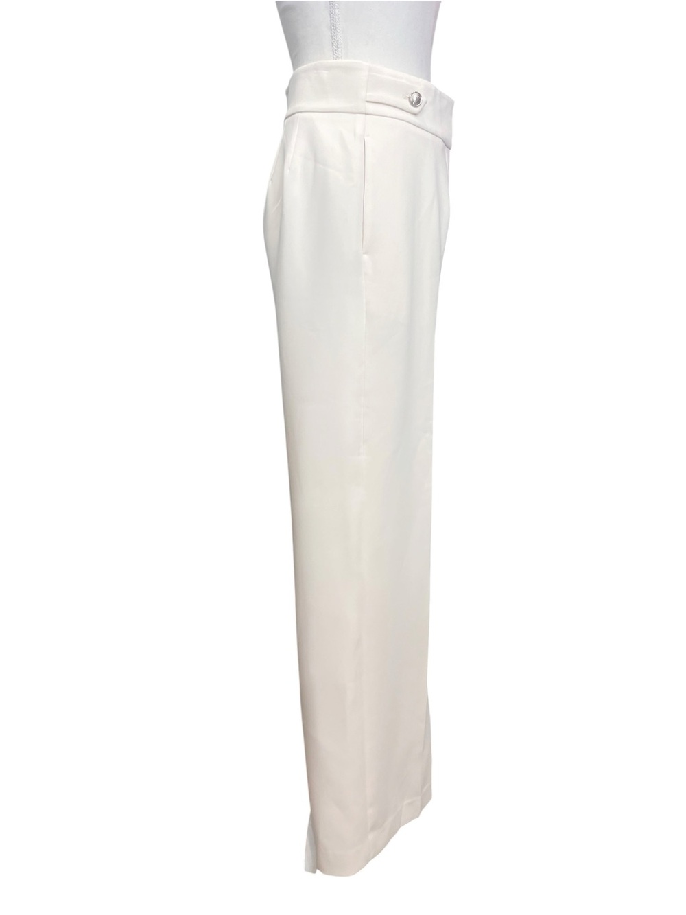 Elie Tahari Cream Wide Leg Pants High Rise Pleated Button Tab Trouser 4 NWT - Picture 5 of 11